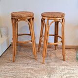 Vintage rattan and wicker bar stools