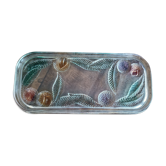 Vintage cake dish in opaque glass décor bugs of multicolored chestnuts, stamped France