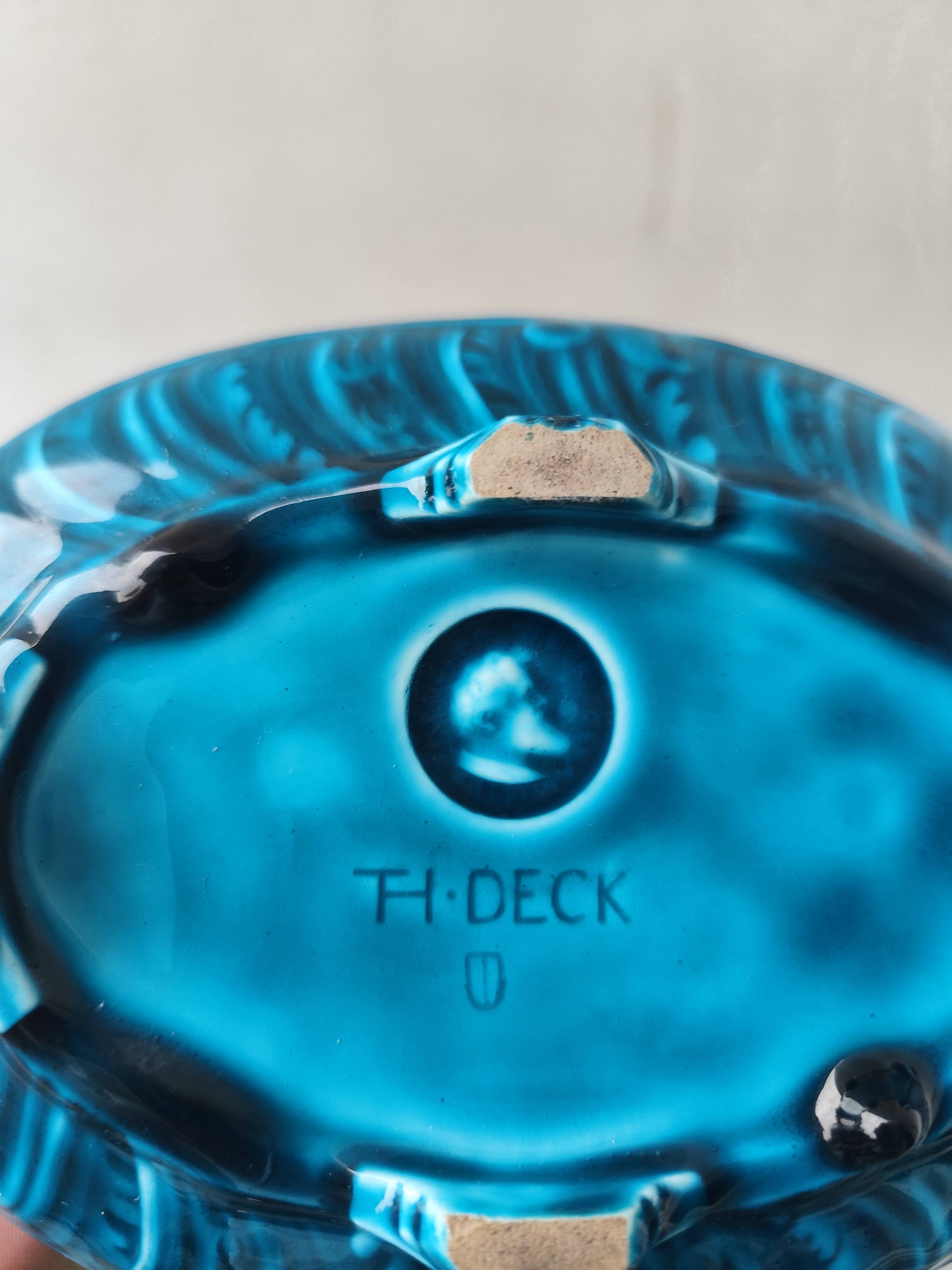 Blue glazed ceramic vase and pocket planter by Théodore Deck.