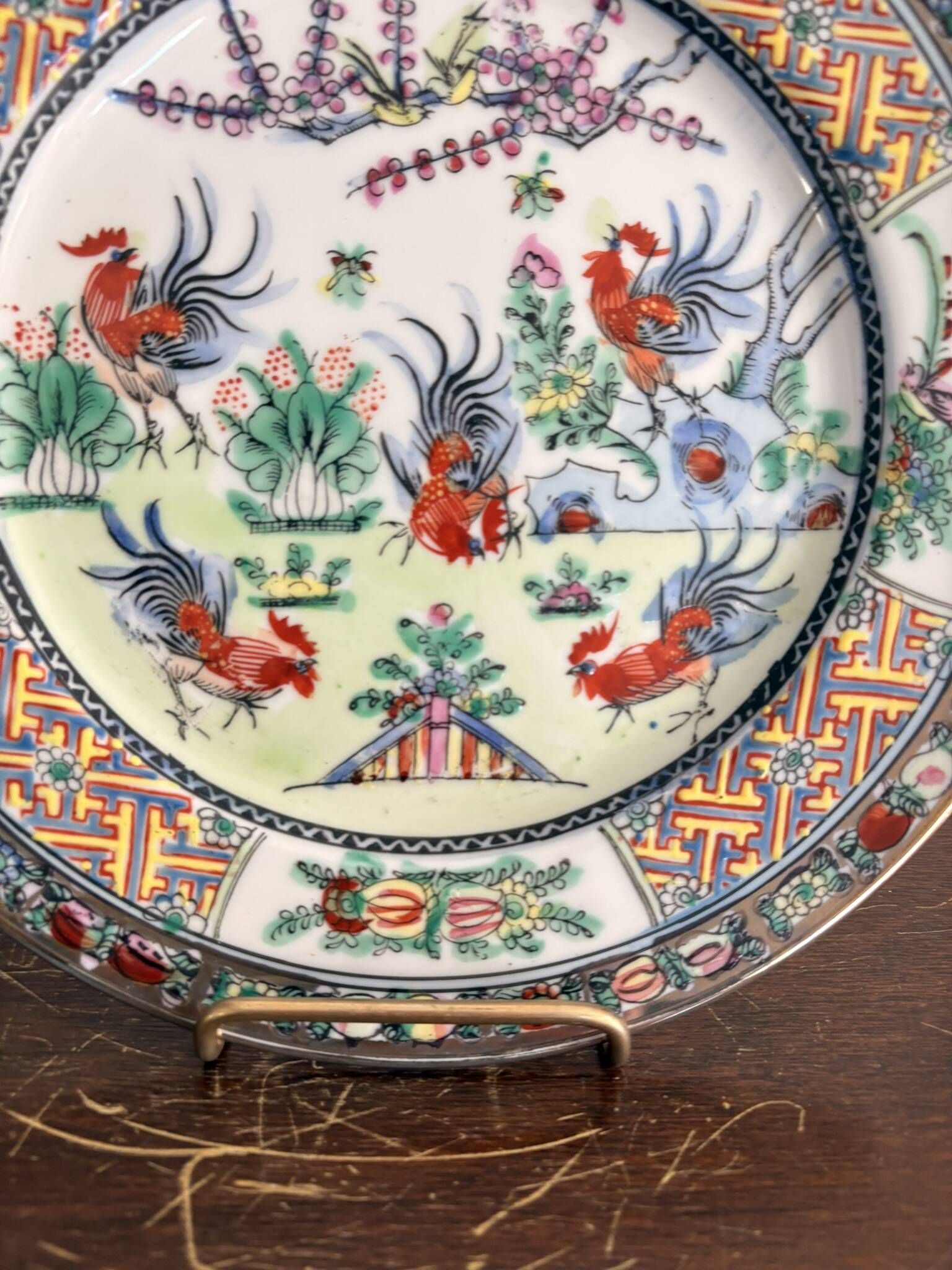 Old Plate Porcelain Canton Decor Cos Rose Family