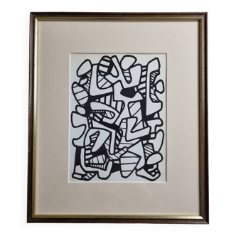 Sérigraphie d'après Jean Dubuffet encadrée sous verre 24 cm par 31 cm