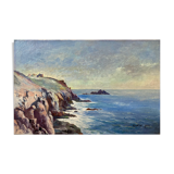 Painting "Breton Marine" or Normandy, HST Village on the coast Jean Martin