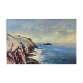Painting "Breton Marine" or Normandy, HST Village on the coast Jean Martin