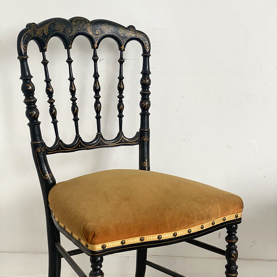 Pair of Napoleon III chairs called "Chiavari" in blackened wood