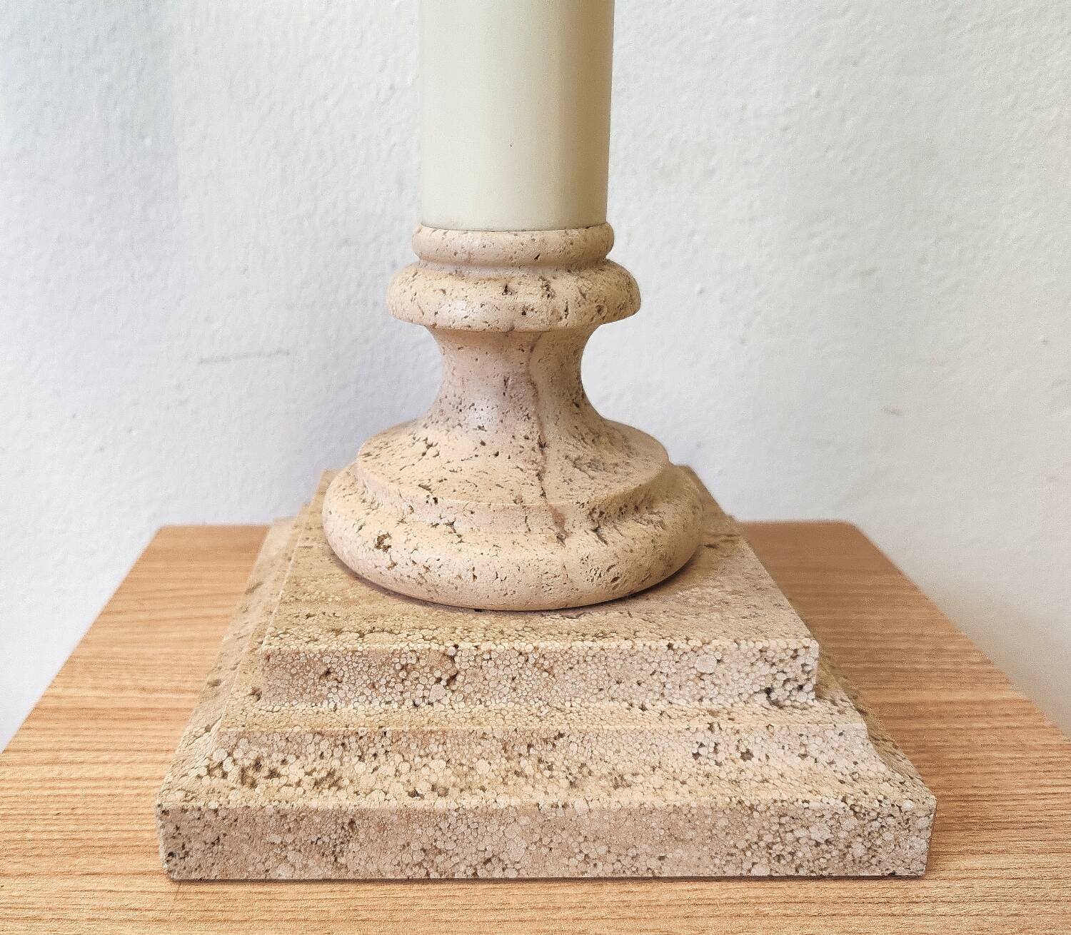 Empire style column lamp in travertine