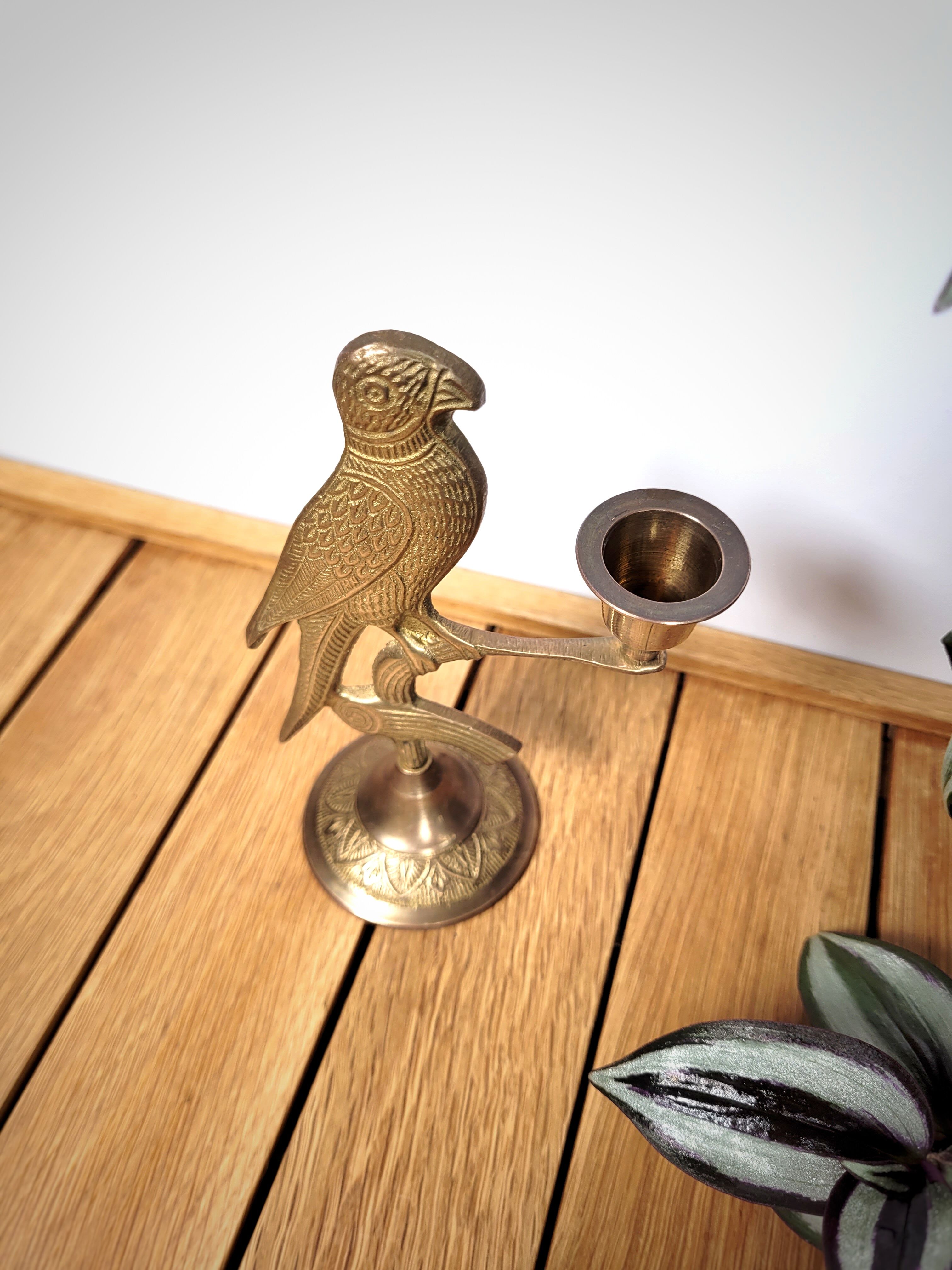 Brass bird candle holder