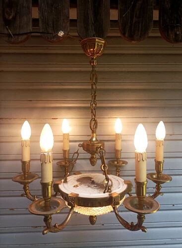 Exceptional bronze chandelier with 6 lights in Louis XIII style, in working condition - 7.5 kg