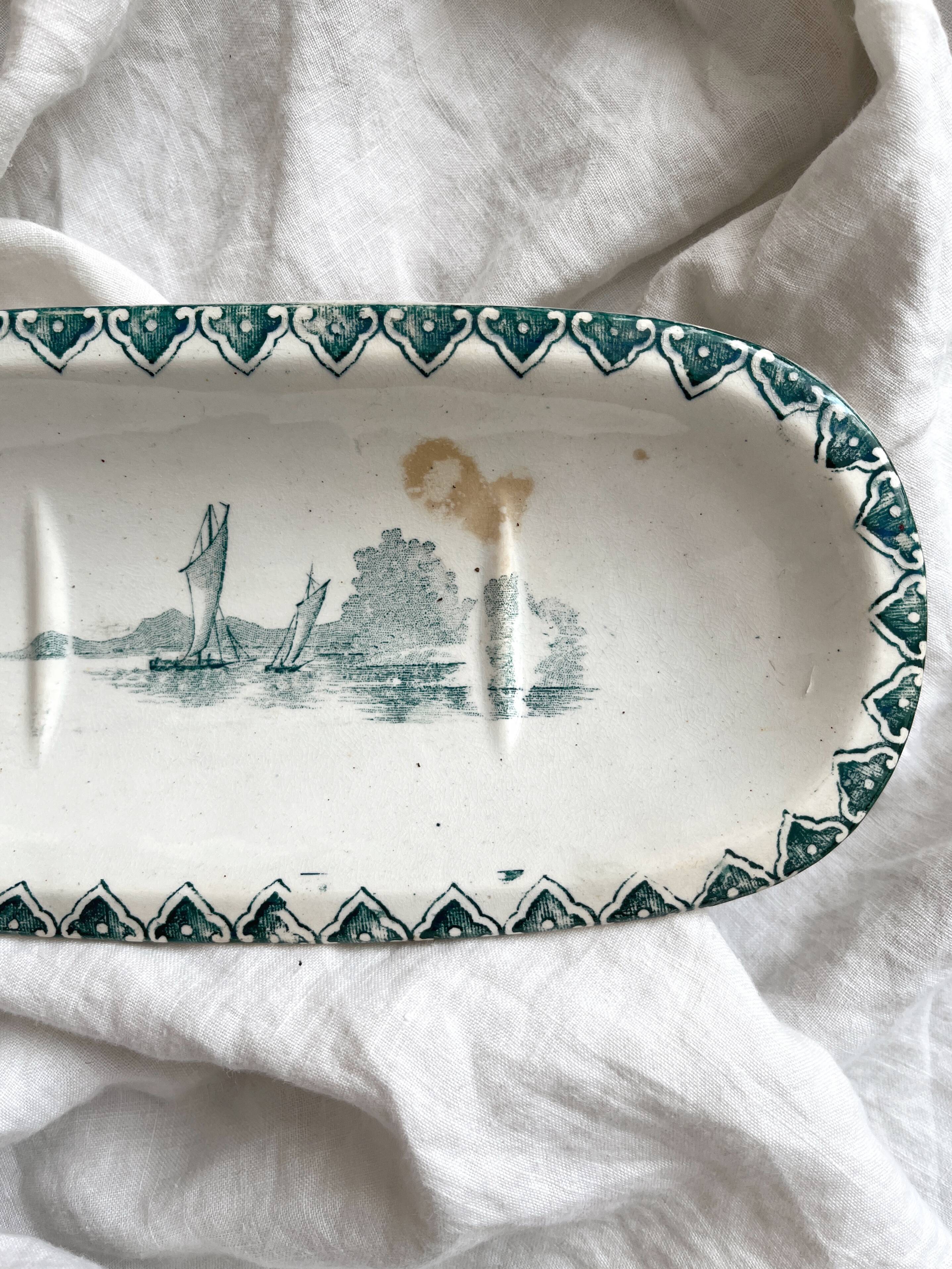 Antique Neptune iron clay soap dish, Jules Vieillard Bordeaux