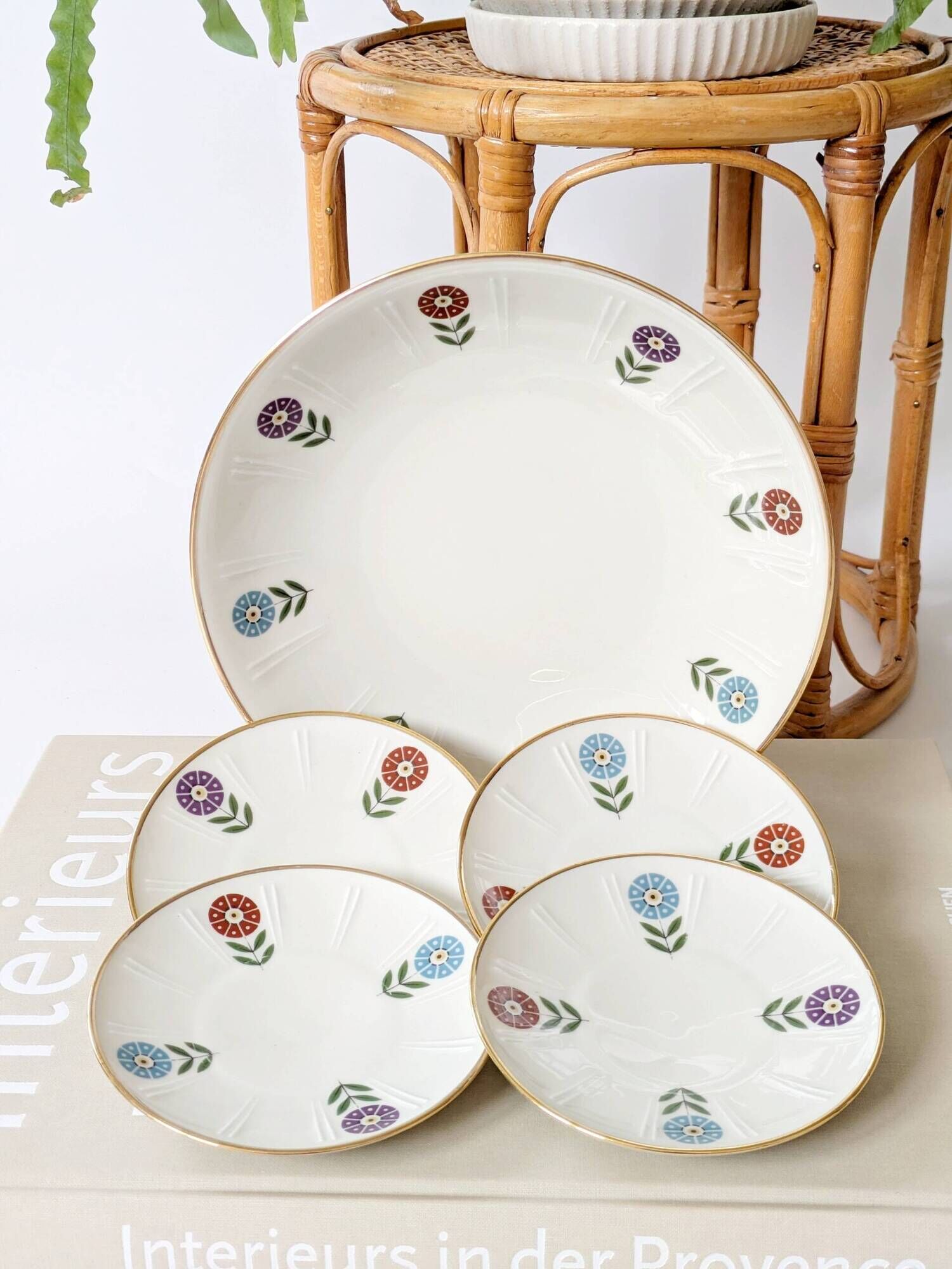 Set of 4 coasters + 1 plate, Winterling Bavaria porcelain, 1960s