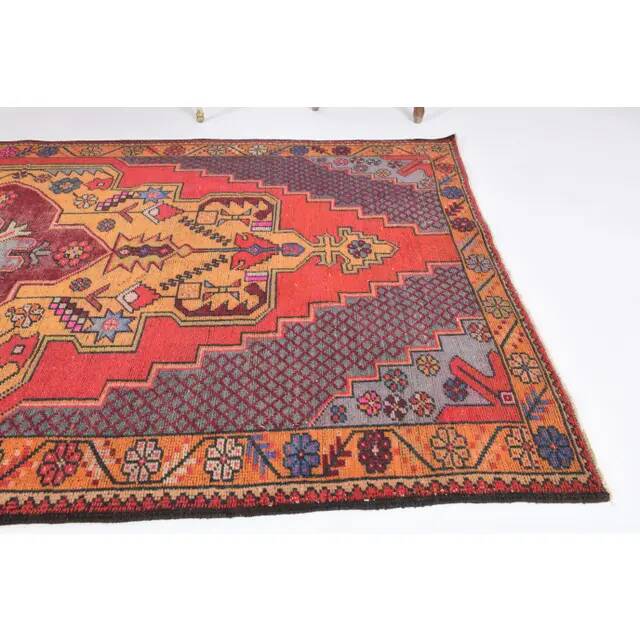 1970s Vintage Turkish Hand-Knotted Wool Cotton Red Runner Rug 145x278