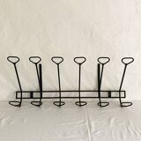 Wall-mounted coat rack with 12 hooks in handcrafted wrought iron