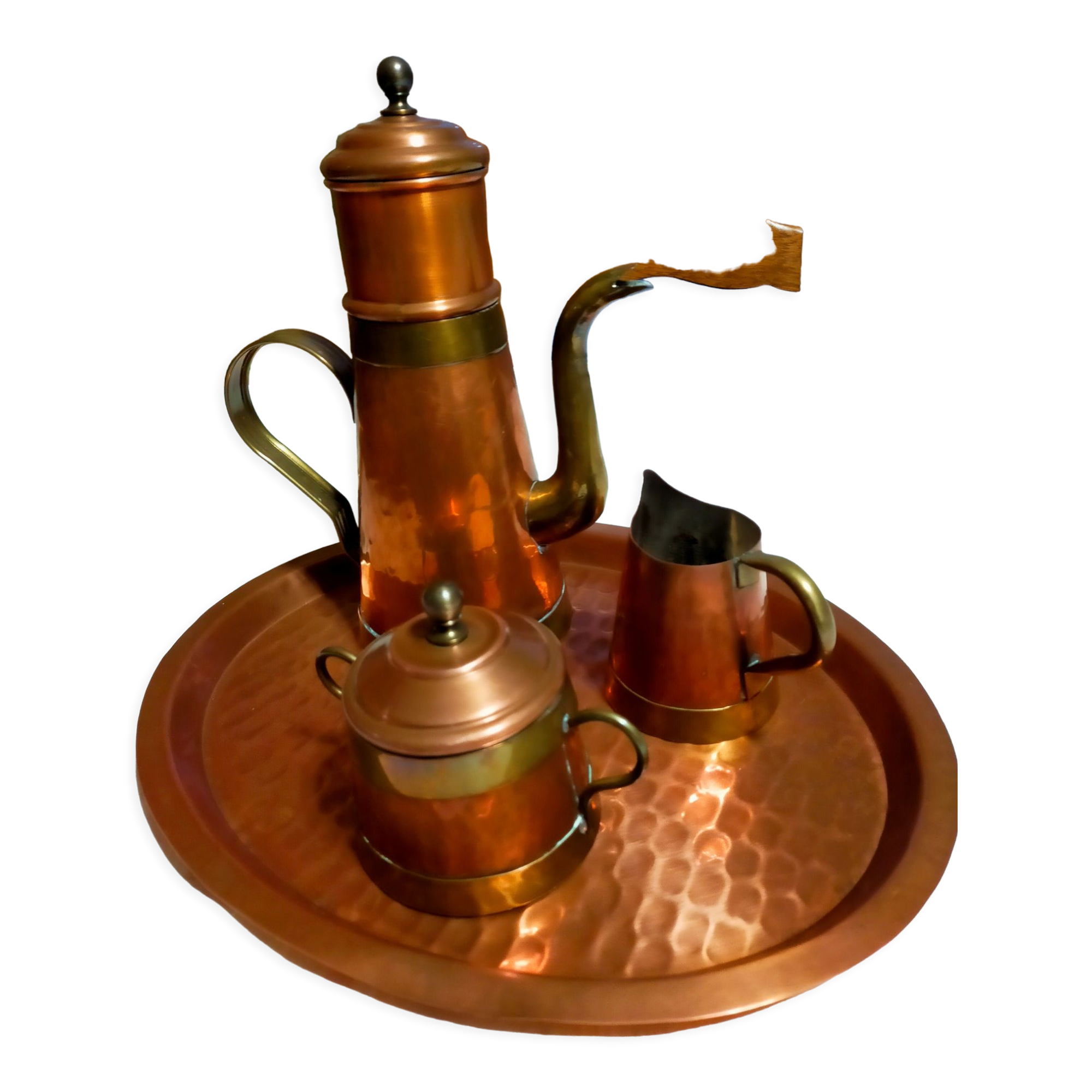 Copper milk jug and sugar bowl coffee maker