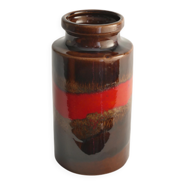 Vase en grès rouge et marron Fat Lava de style mid-century moderne par Scheurich, Allemagne de l'Ouest