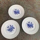 3 Luneville France vintage blue rose dinner plates