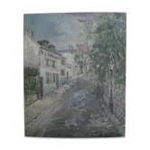 Tableau peinture à l'huile Rue de Paris 16eme 1967  G. De La Fabrègue