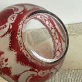 Old Cup Bohemian Crystal Bowl Cut & Engraved Ruby Red