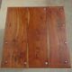 Square coffee table in exotic wood and wrought iron.