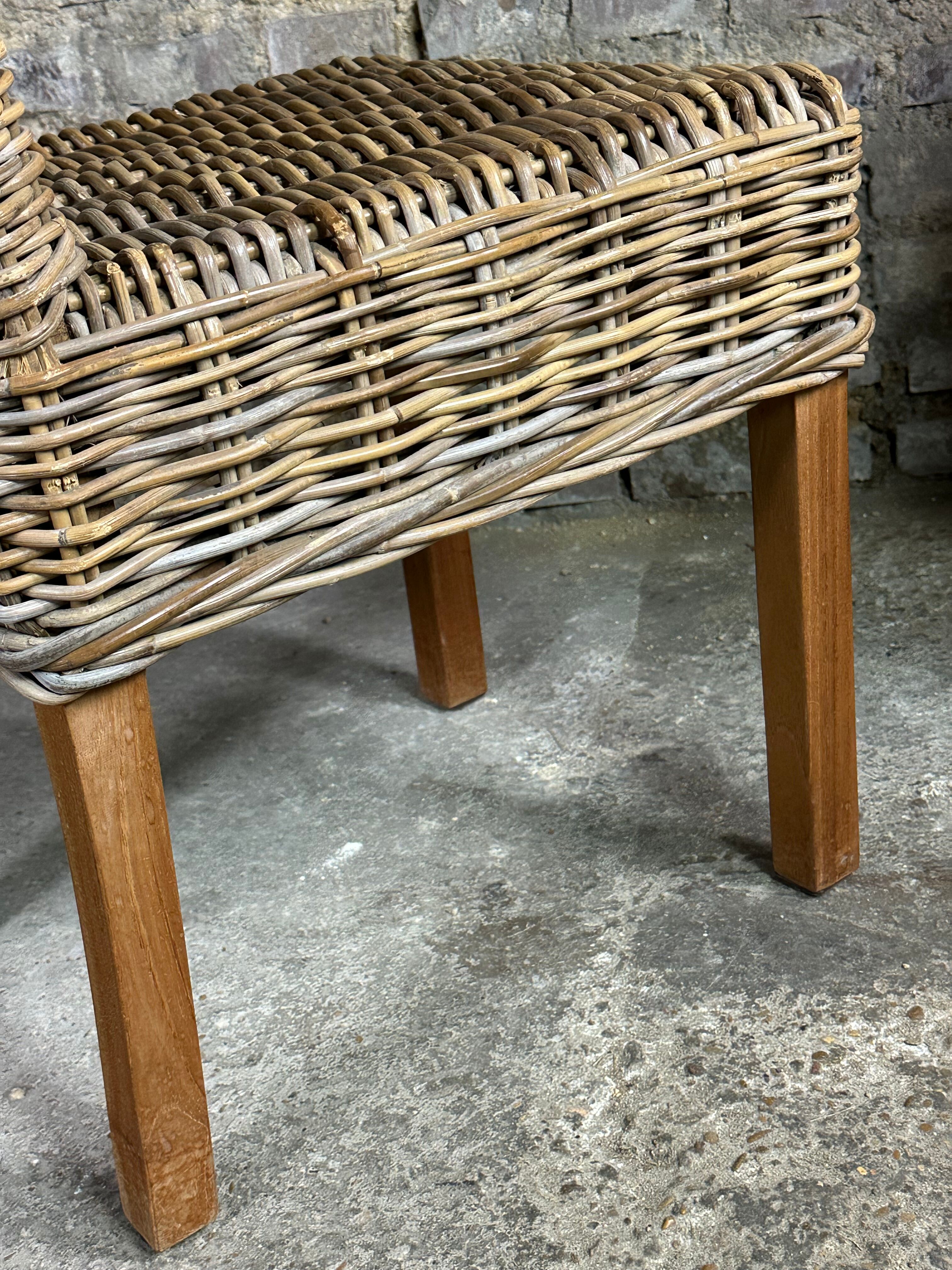 Chairs in wood and woven rattan