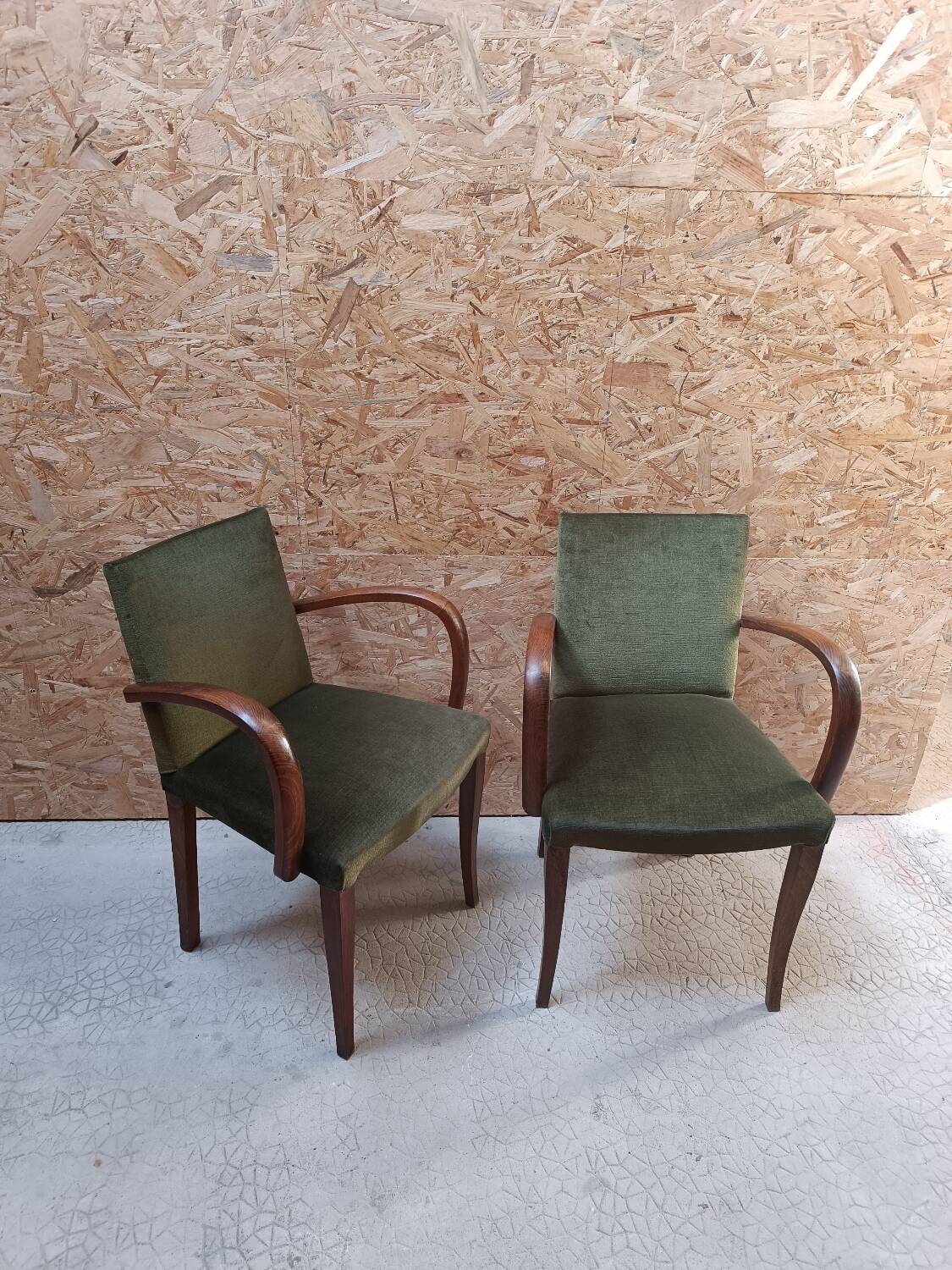 Paire de fauteuil club bridge velours vert