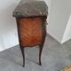 Antique marquetry bedside table, marble top