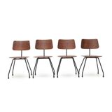 Curved plywood and metal chair, 1950s, set of 4