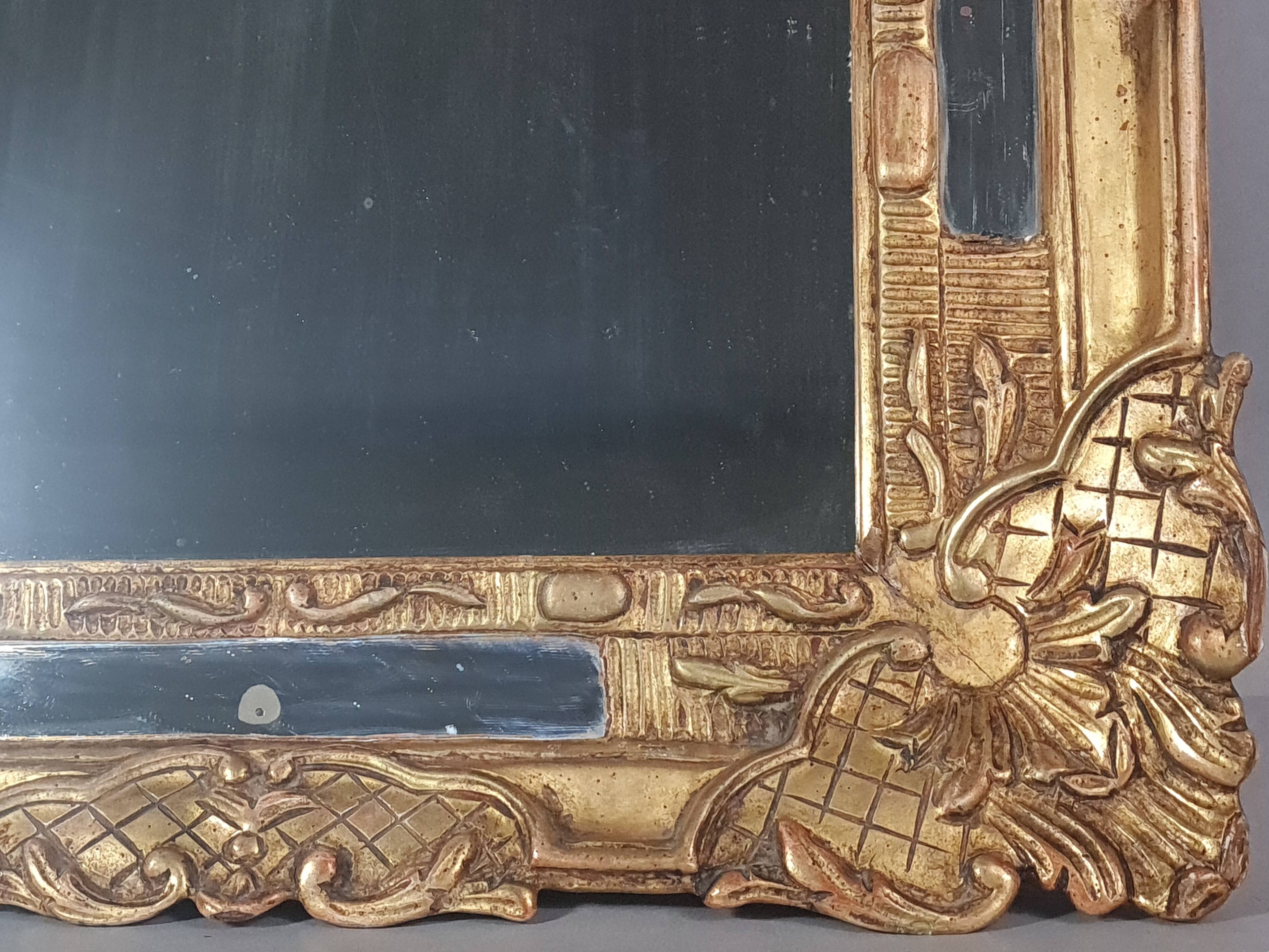 Antique mirror with carved wood frame and original gilding, 69x53 cm, C820.