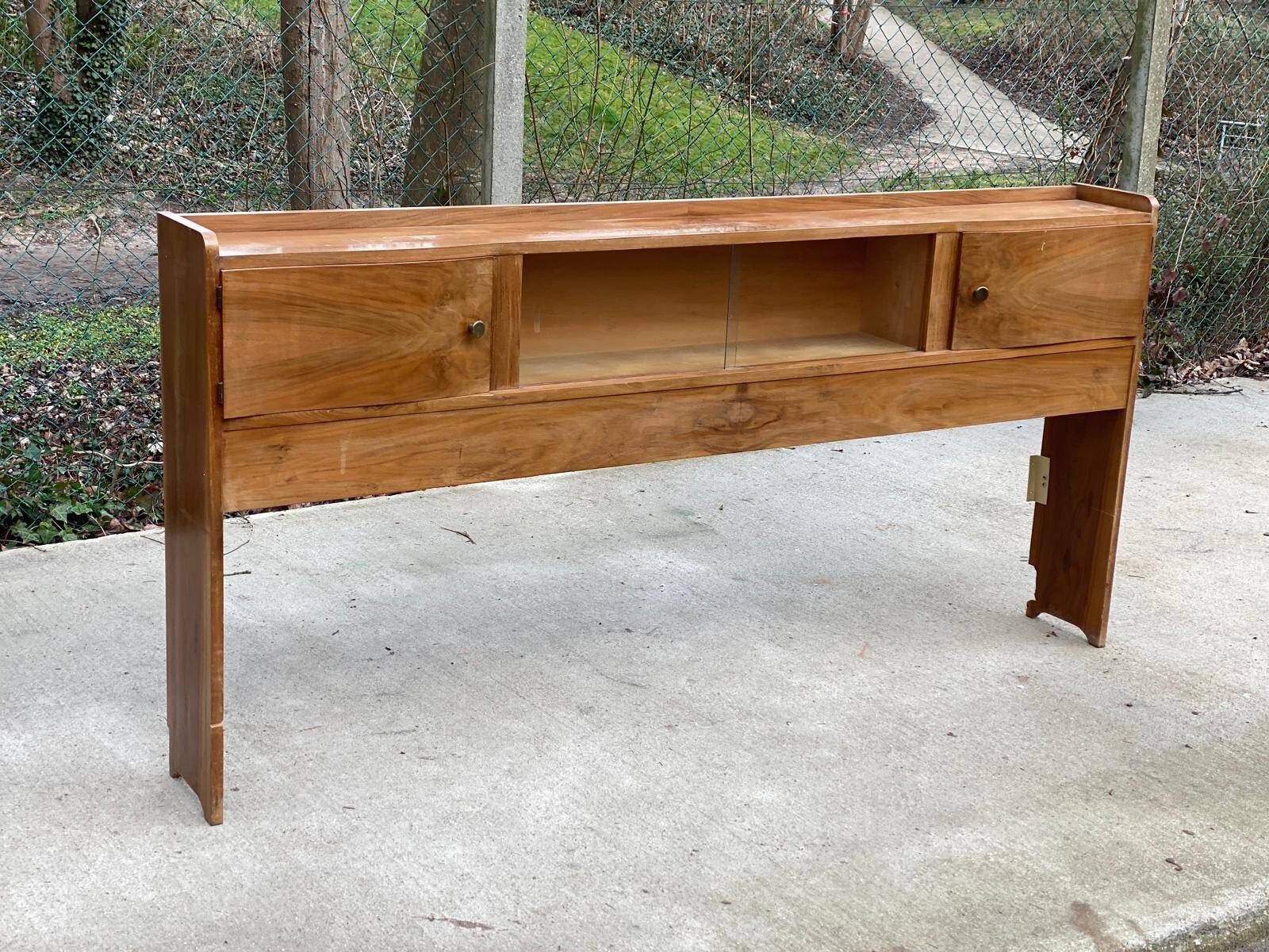 Cozy art deco headboard in lacquered burl wood, 1960s, 195cm