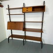 Mid-Century Danish Style Teak and Brass Wall System Unit by Louis Van Teeffelen for Wébé, 1950s