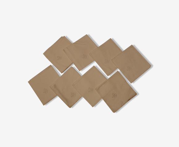 8 serviettes de table damassé fleur monogrammé SH