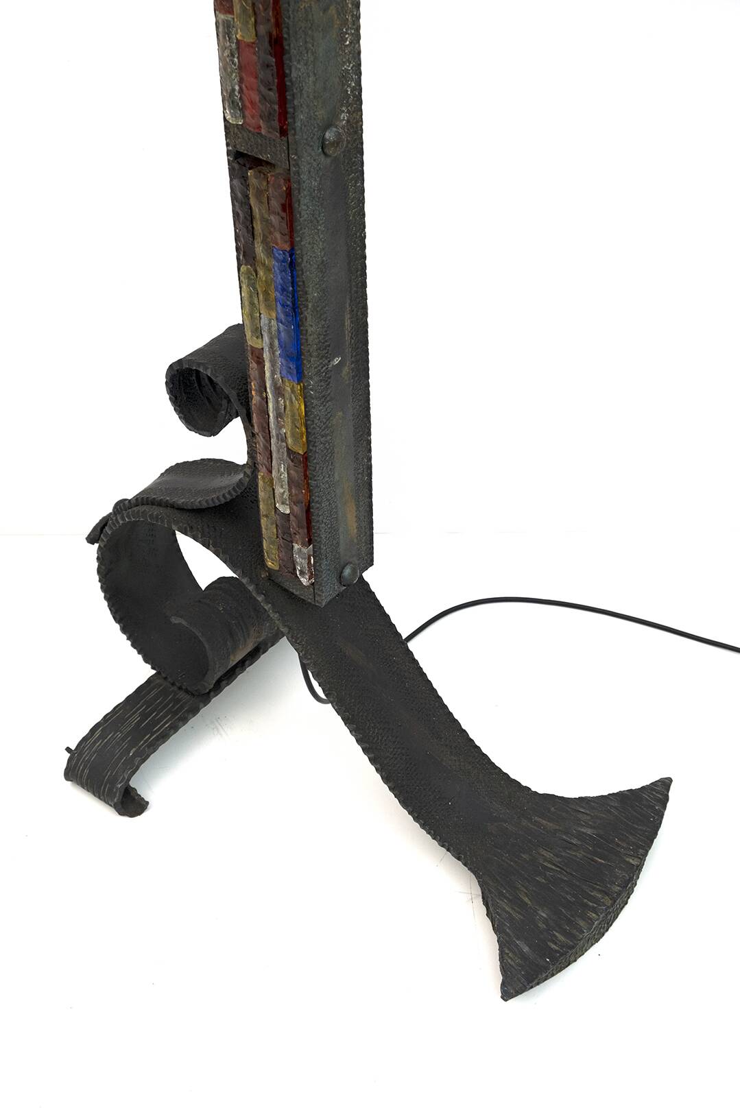 Poliarte Brutalist Italian Wrought Iron and Color Raw Glass Floor Lamp, 60