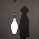 Vintage opaline glass and teak suspension, Italy, 1960s.