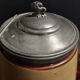 Beige and brown earthenware teapot with pewter lid, early 20th century