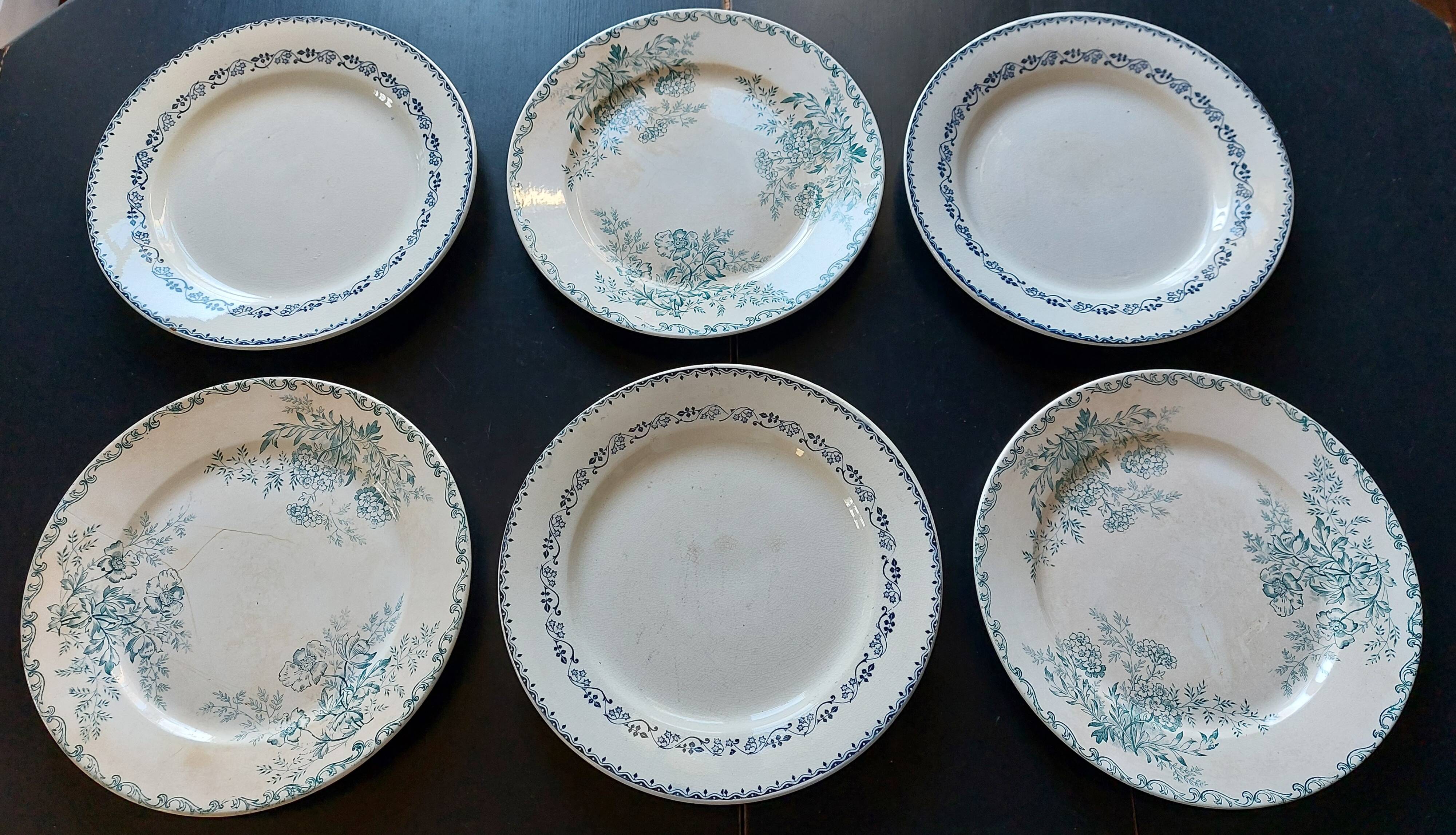 Iron Earth plates blue green tones mismatched lot