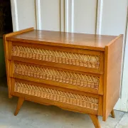Scandinavian chest of drawers in oak and rattan from the 50s/60s.