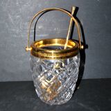 Vintage crystal ice bucket and gold frame "cristal ga" and cocktail ice cube spoon