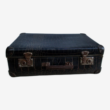 Antique cardboard suitcase imitation black crocodile