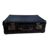 Antique cardboard suitcase imitation black crocodile