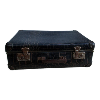 Antique cardboard suitcase imitation black crocodile