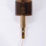 Danish Gilt Brass & Smoked Acrylic Glass Sconce from Hassel & Teudt, 1960s