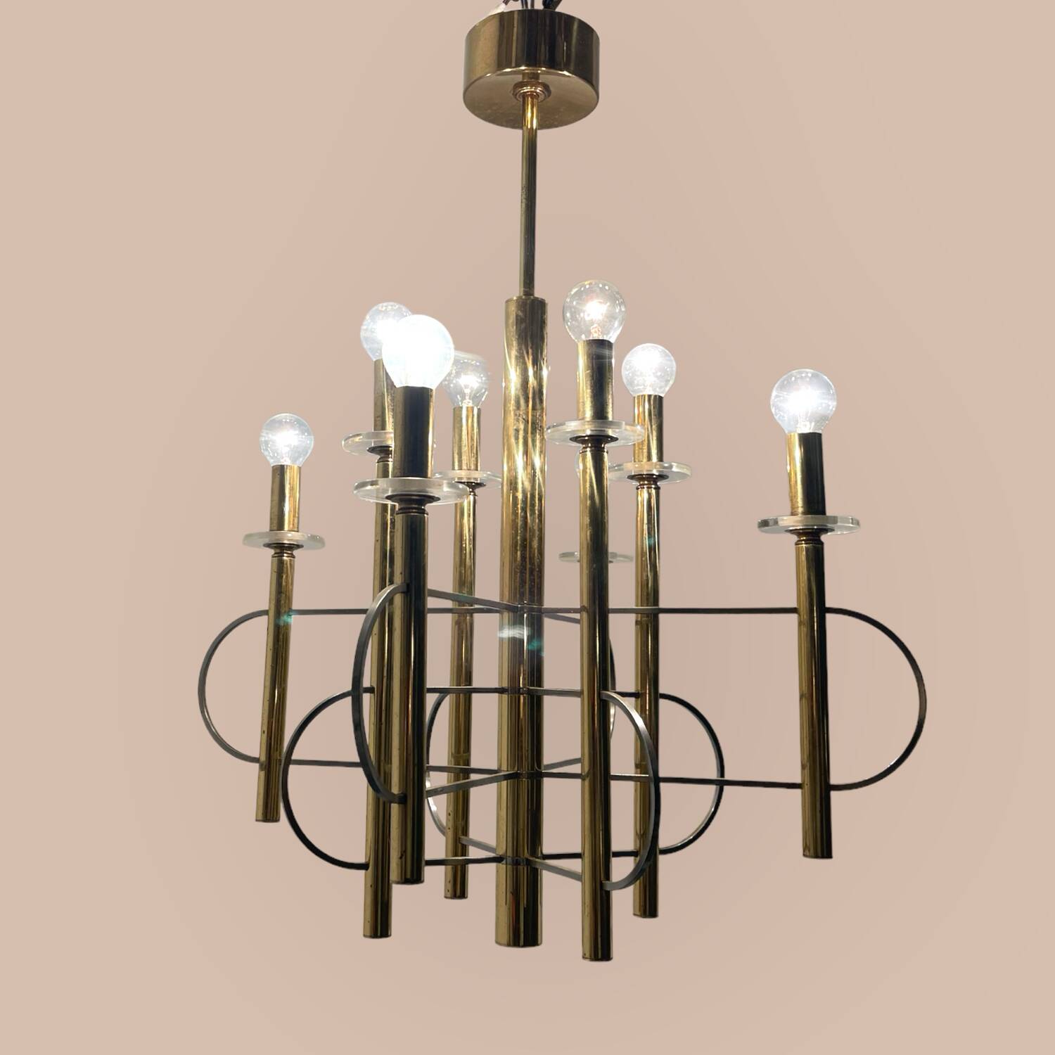 1970’s Architectural Brass Chrome Chandelier