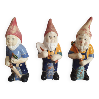 Set of 3 vintage glazed terracotta garden gnomes