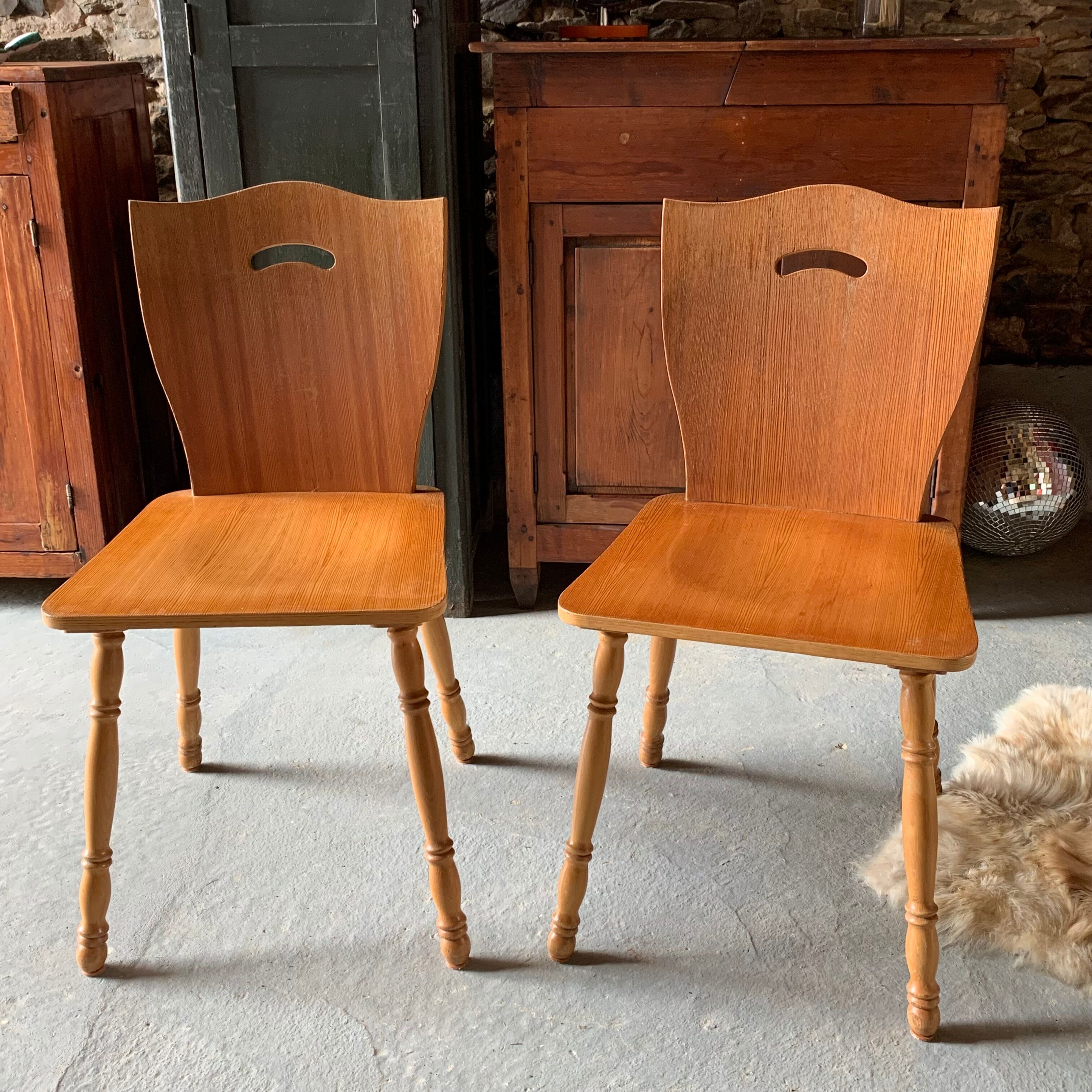 Paire de chaise bois blond  - 1960's