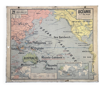 Old school map Vidal-Lablache 21, Mézières T15, 1900 Oceania