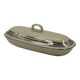 Vintage Art Deco butter dish in ivory ceramic with platinum stripes.