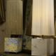 Base stuck blue beige marble-plaster, fringed lampshade Houles, 21st century.