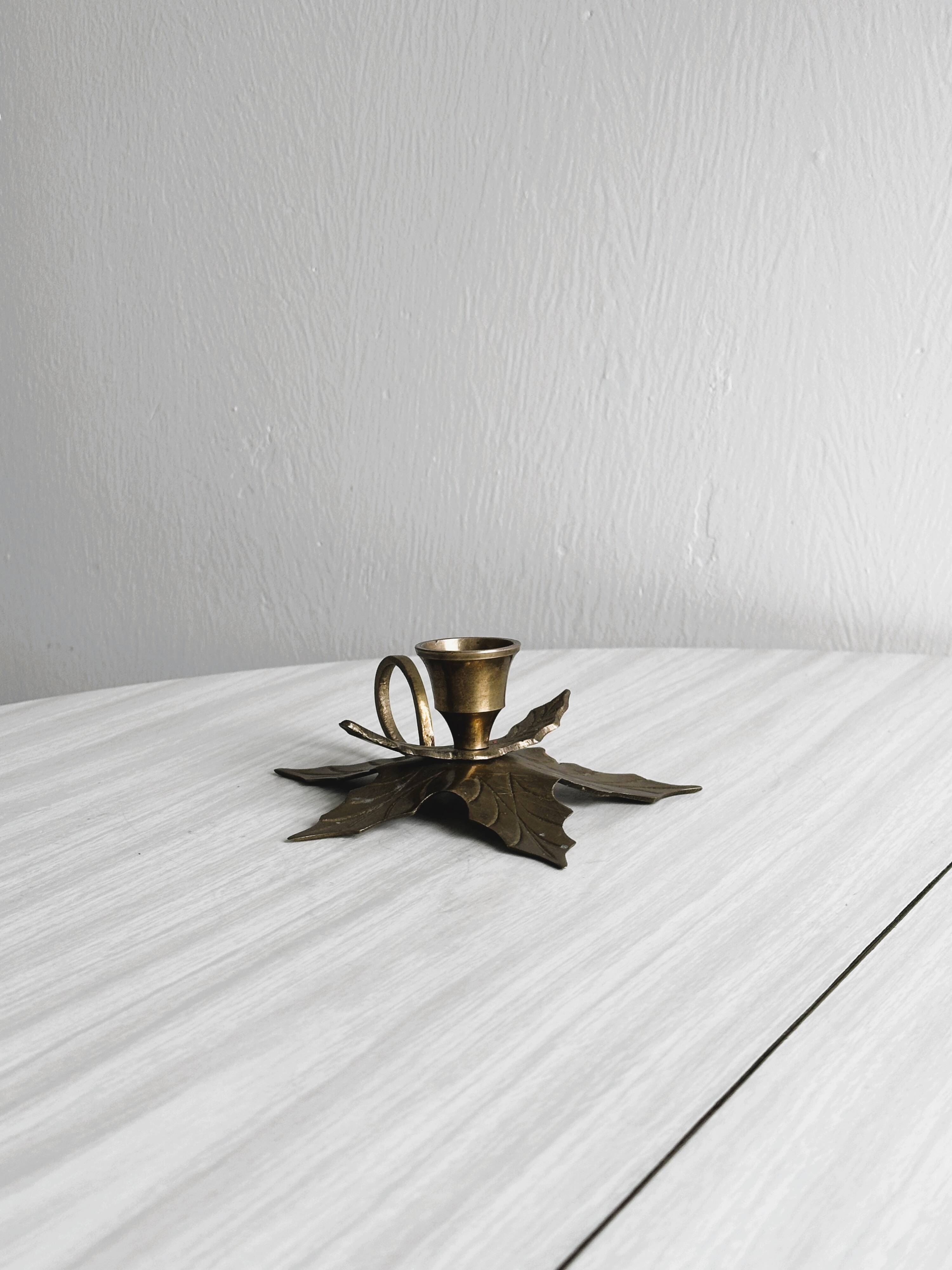 Leaf Shaped Brass Candle Holder
