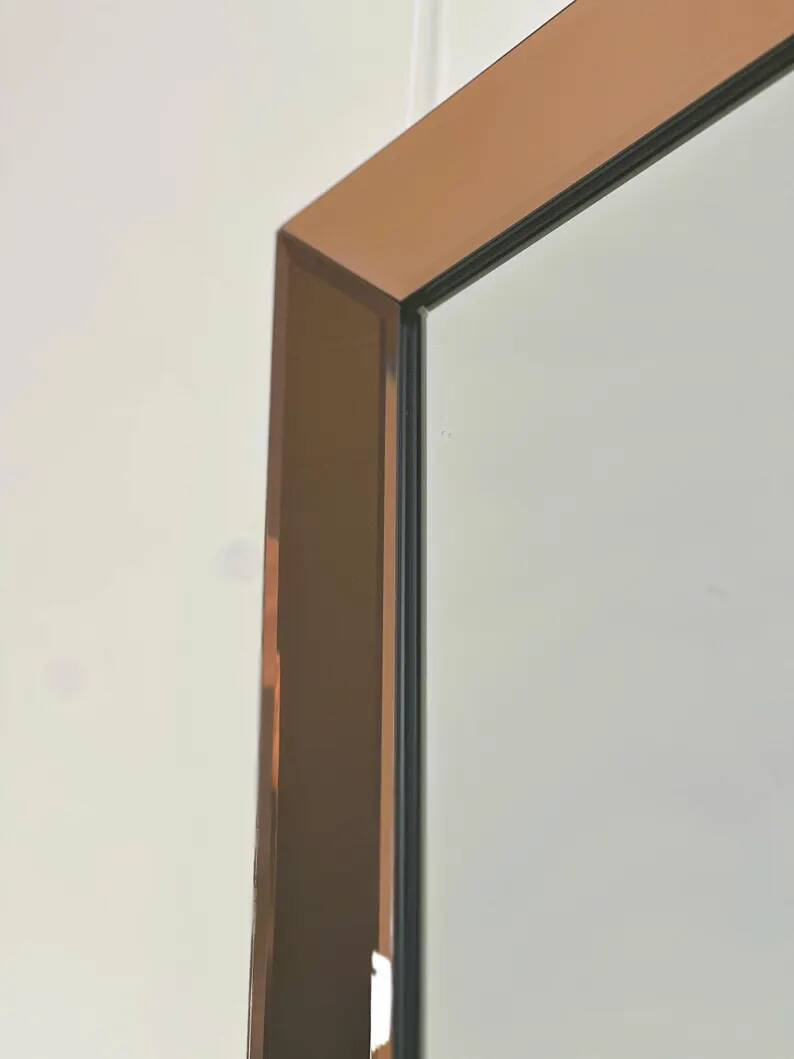 Vintage Peach/Rose Smoked Mirror – Beveled Frame, 1970s