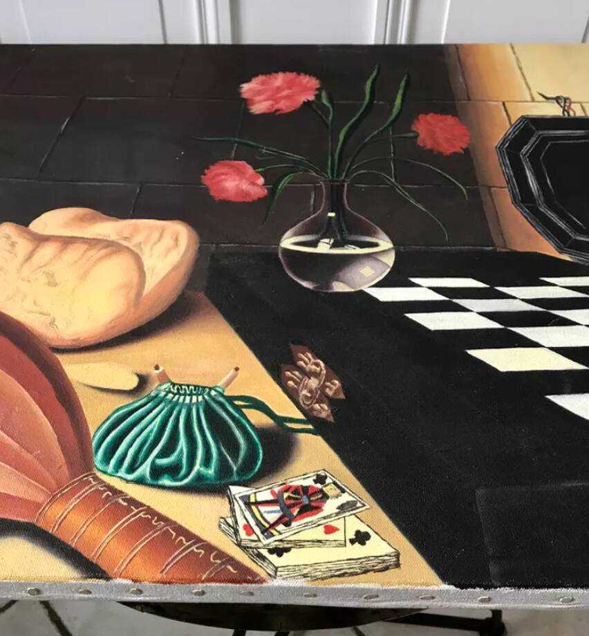 Oil painting on canvas still life with chessboard