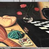 Oil painting on canvas still life with chessboard