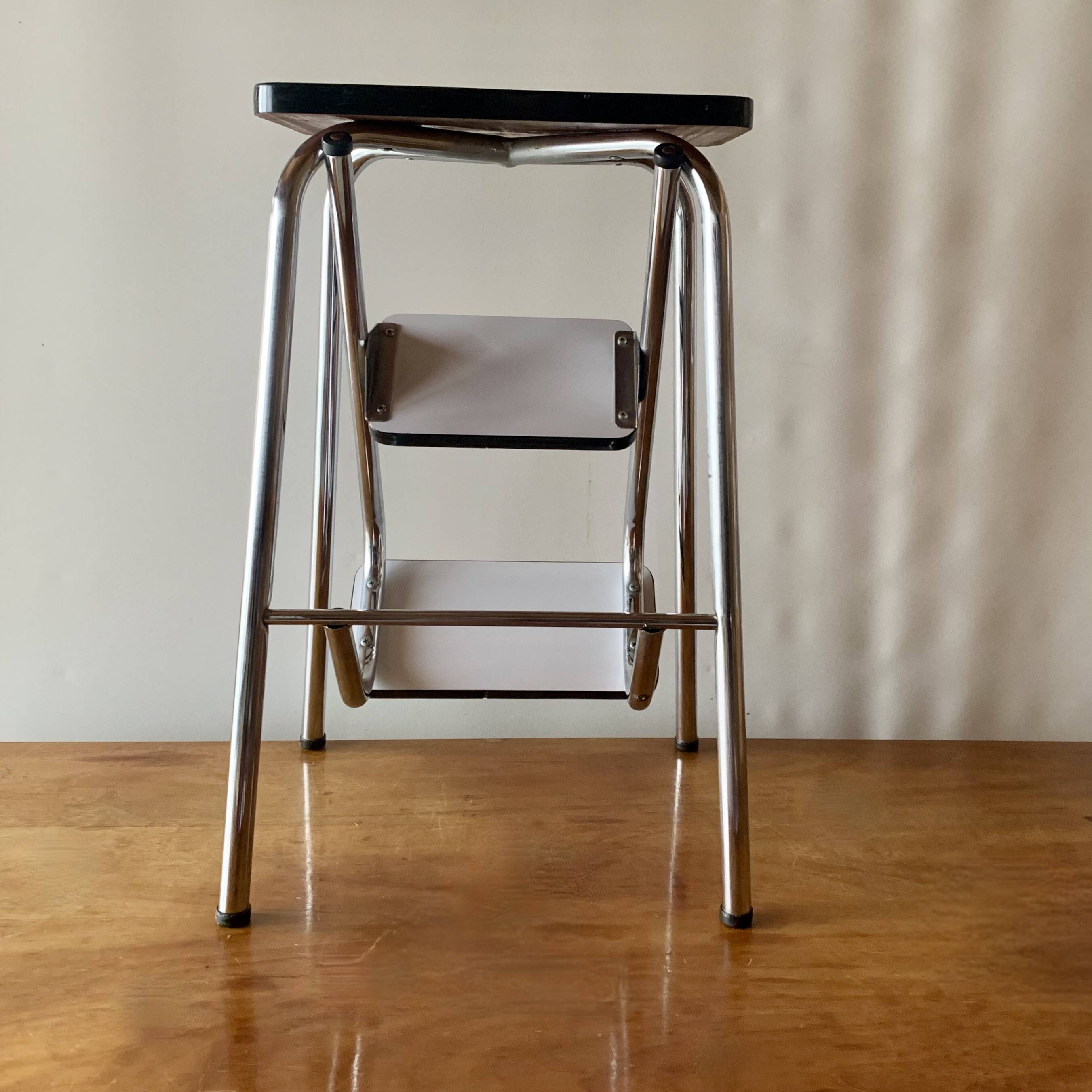 Vintage step stool in white formica and chrome steel